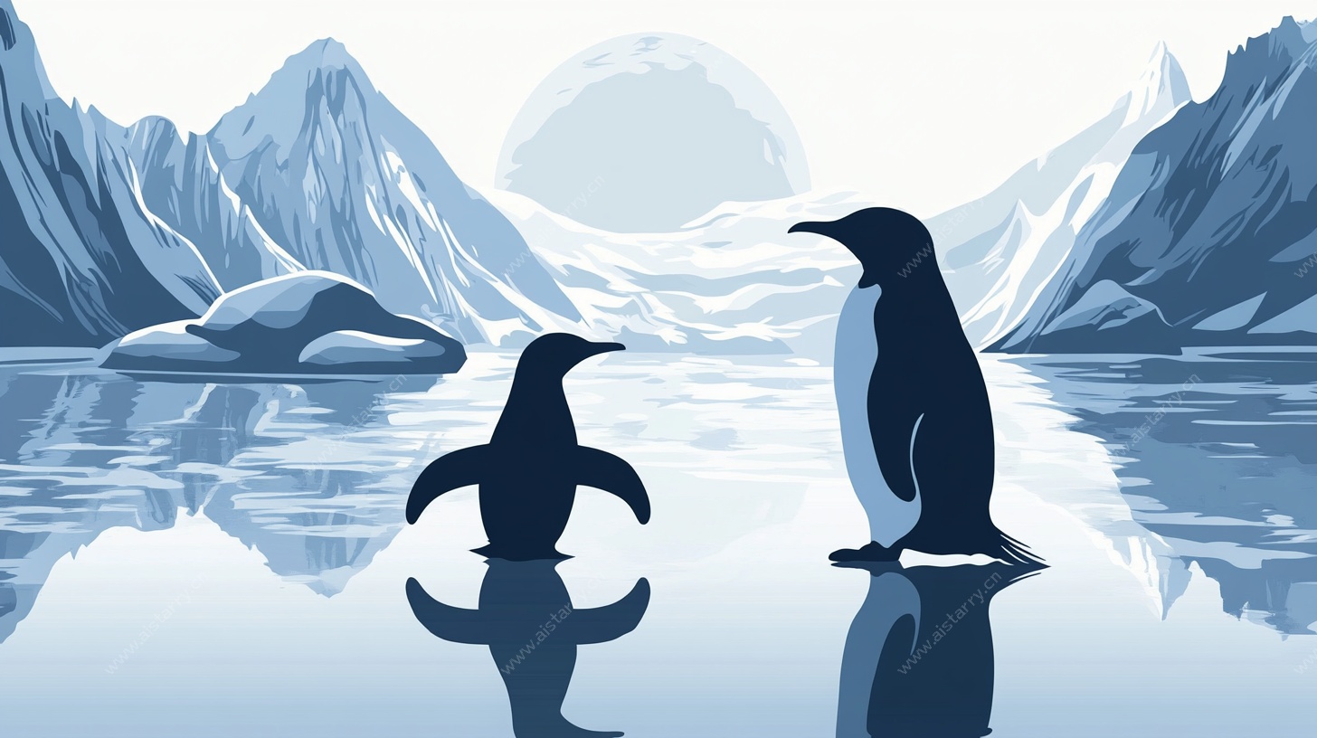 冰川上的企鹅母子