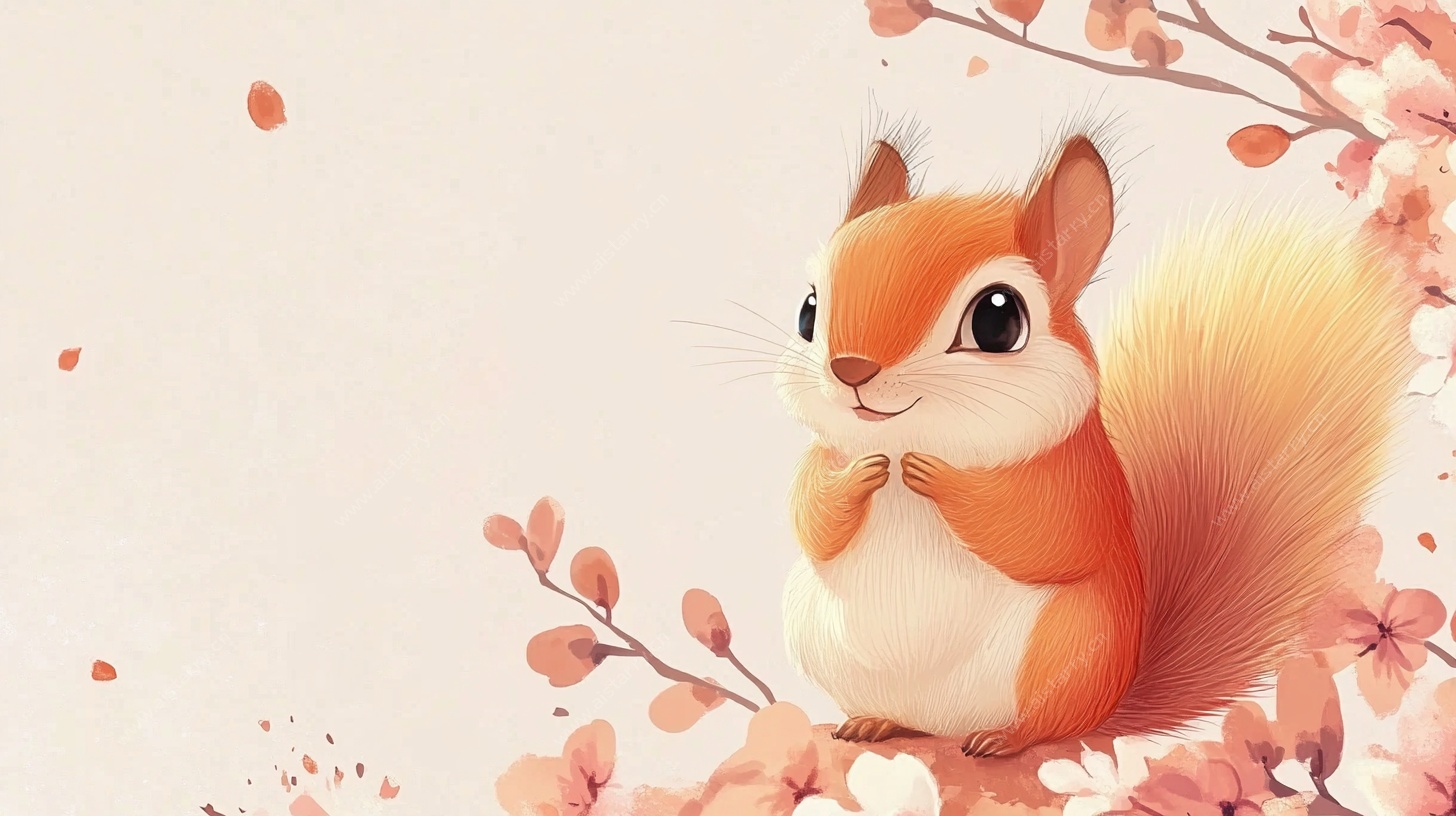 可爱松鼠栖于烂漫花枝间