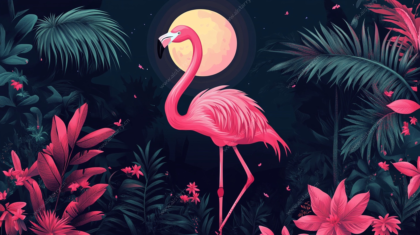 月下火烈鸟的热带奇遇