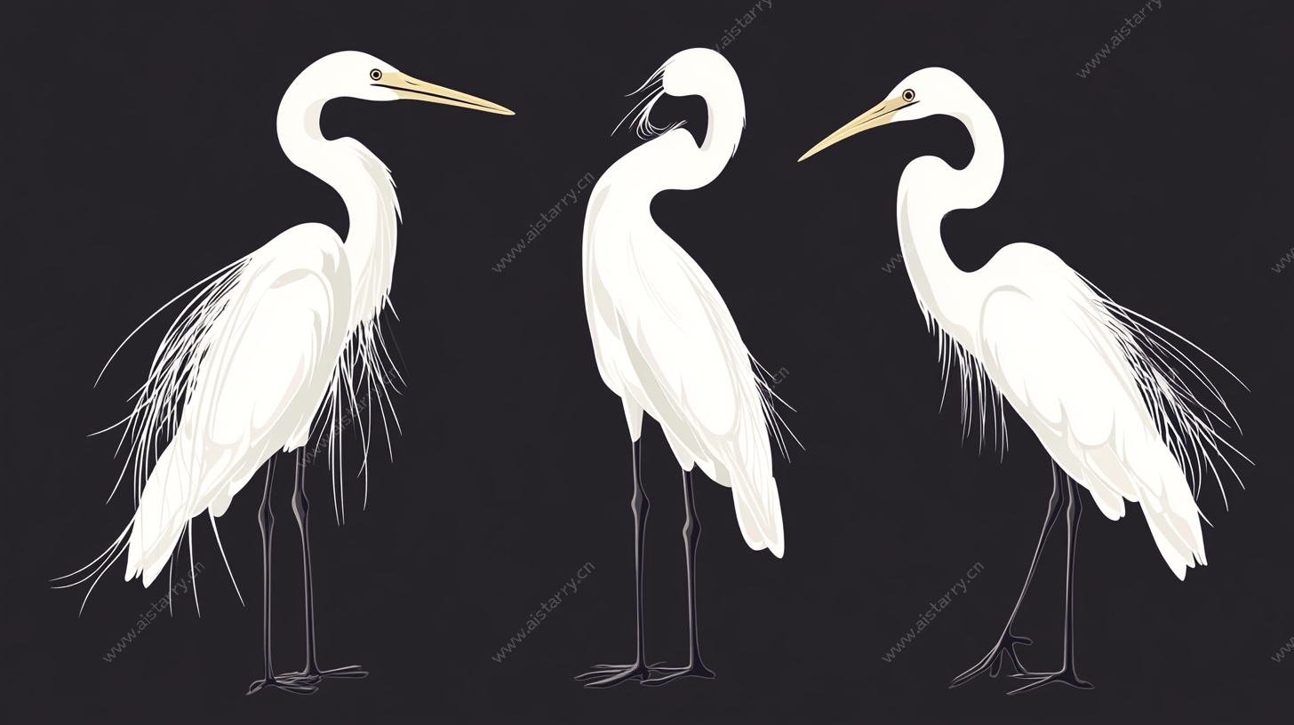 三只白鹭的优雅姿态