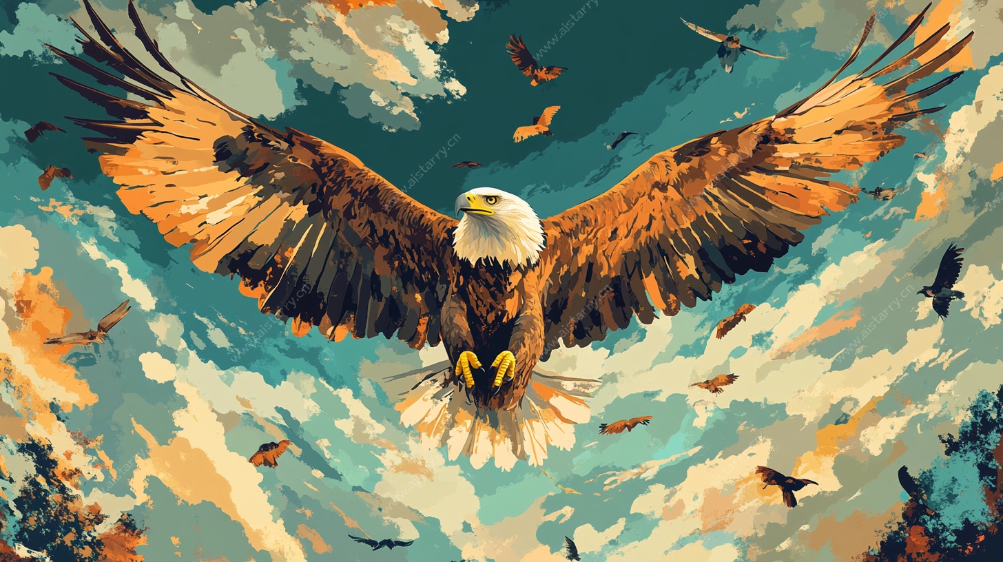 翱翔的雄鹰与群鸟