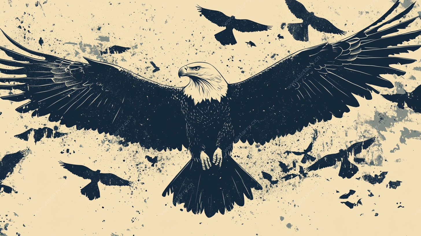 展翅雄鹰与群鸟剪影图