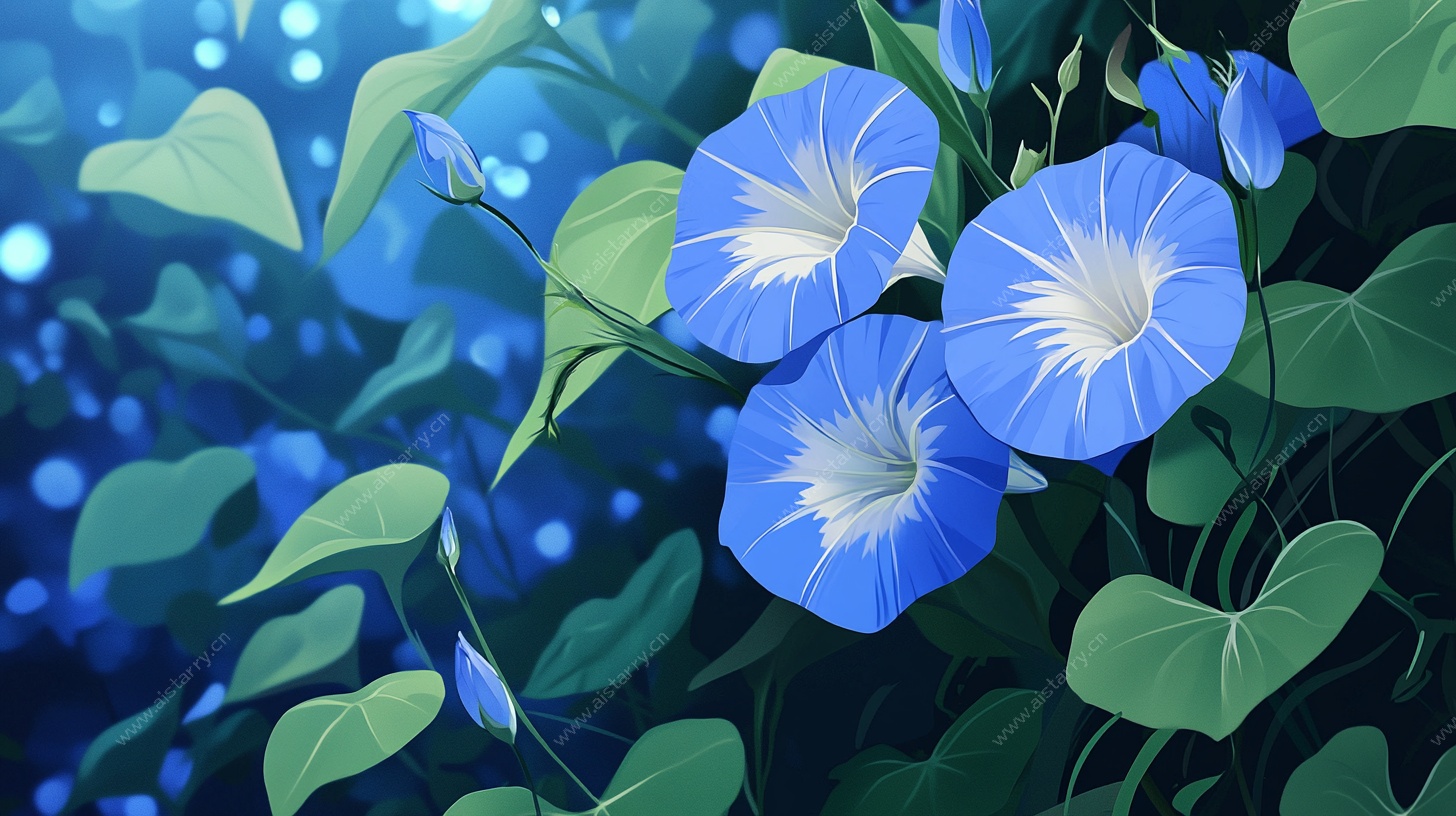 梦幻蓝牵牛花插画