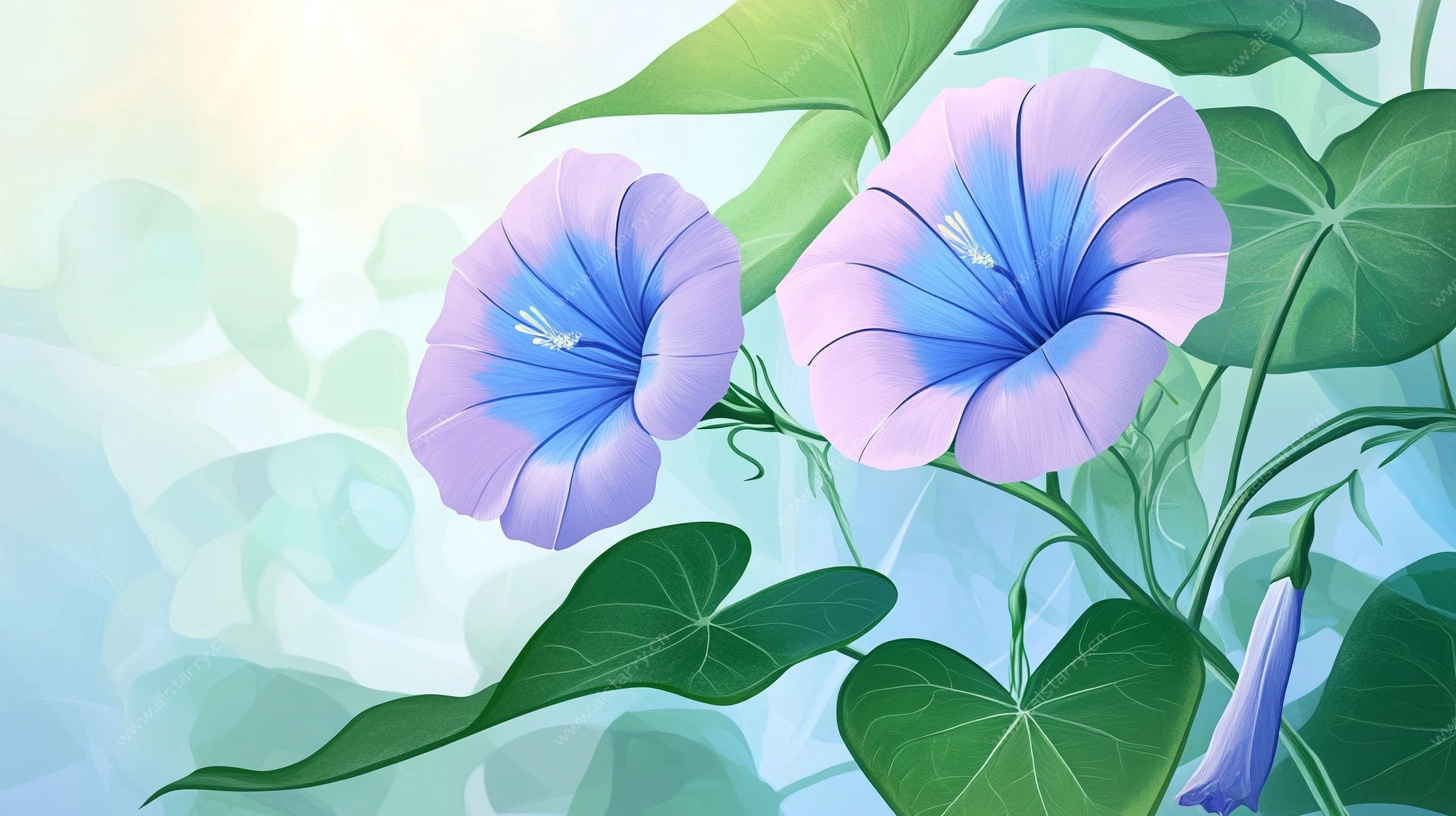清新蓝紫色牵牛花插画