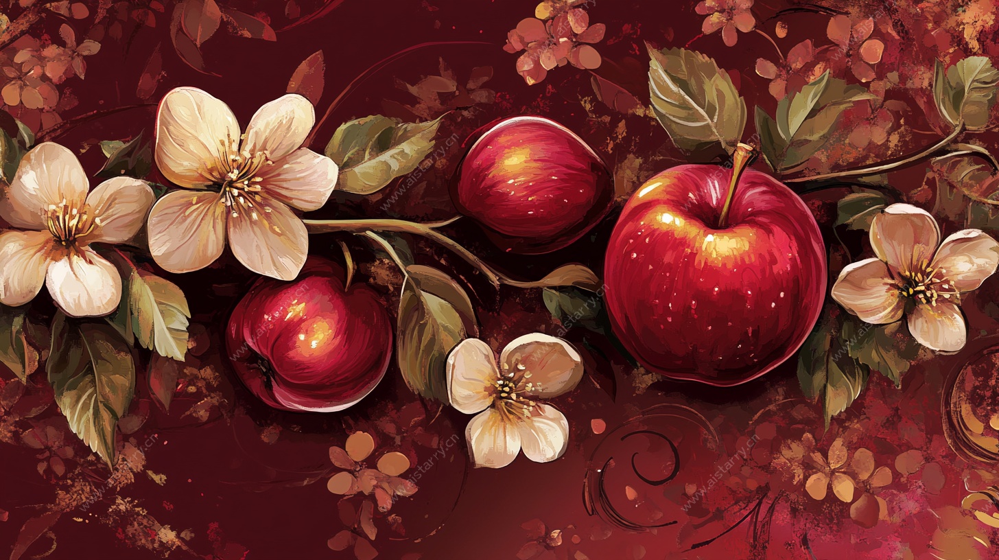 红苹果与花朵装饰画