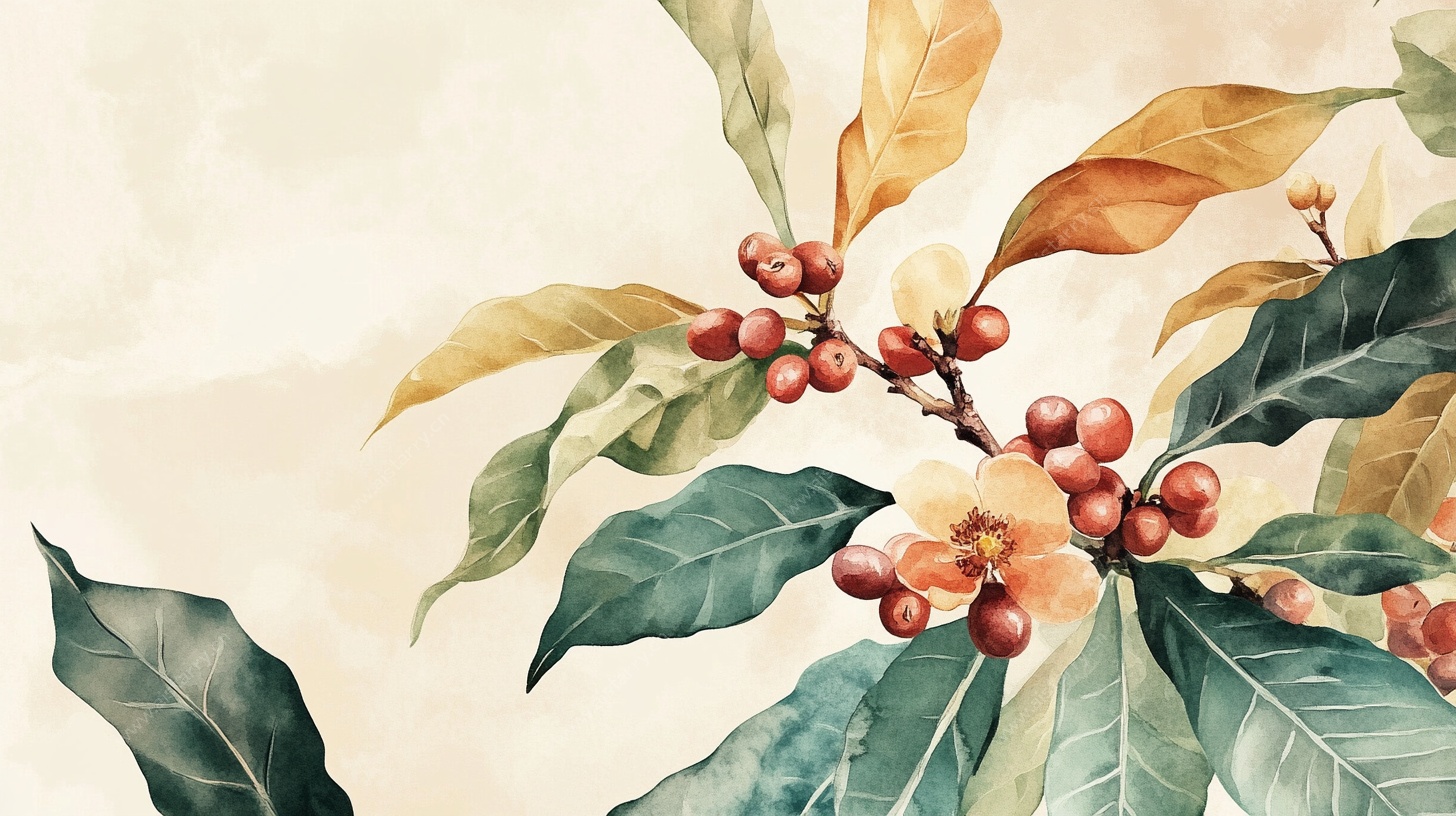 水彩风咖啡树果实插画