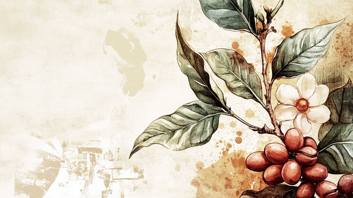 咖啡树插画 复古艺术风格