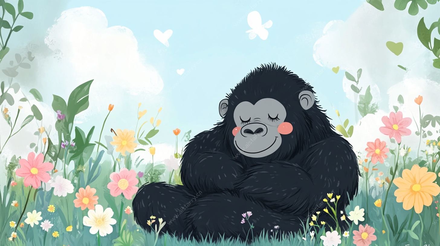 惬意黑猩猩 花丛中休憩