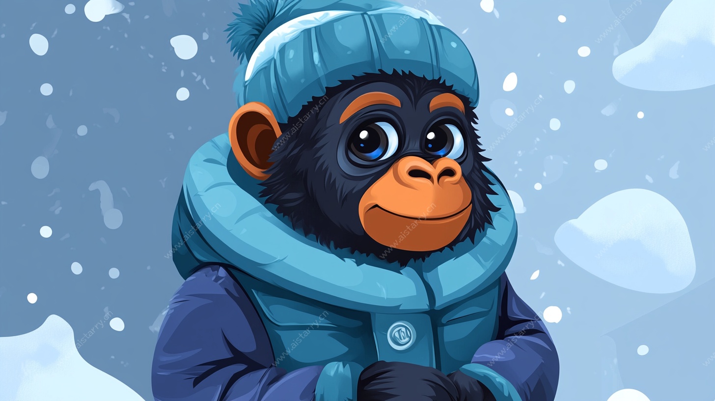 冬日可爱黑猩猩插画形象
