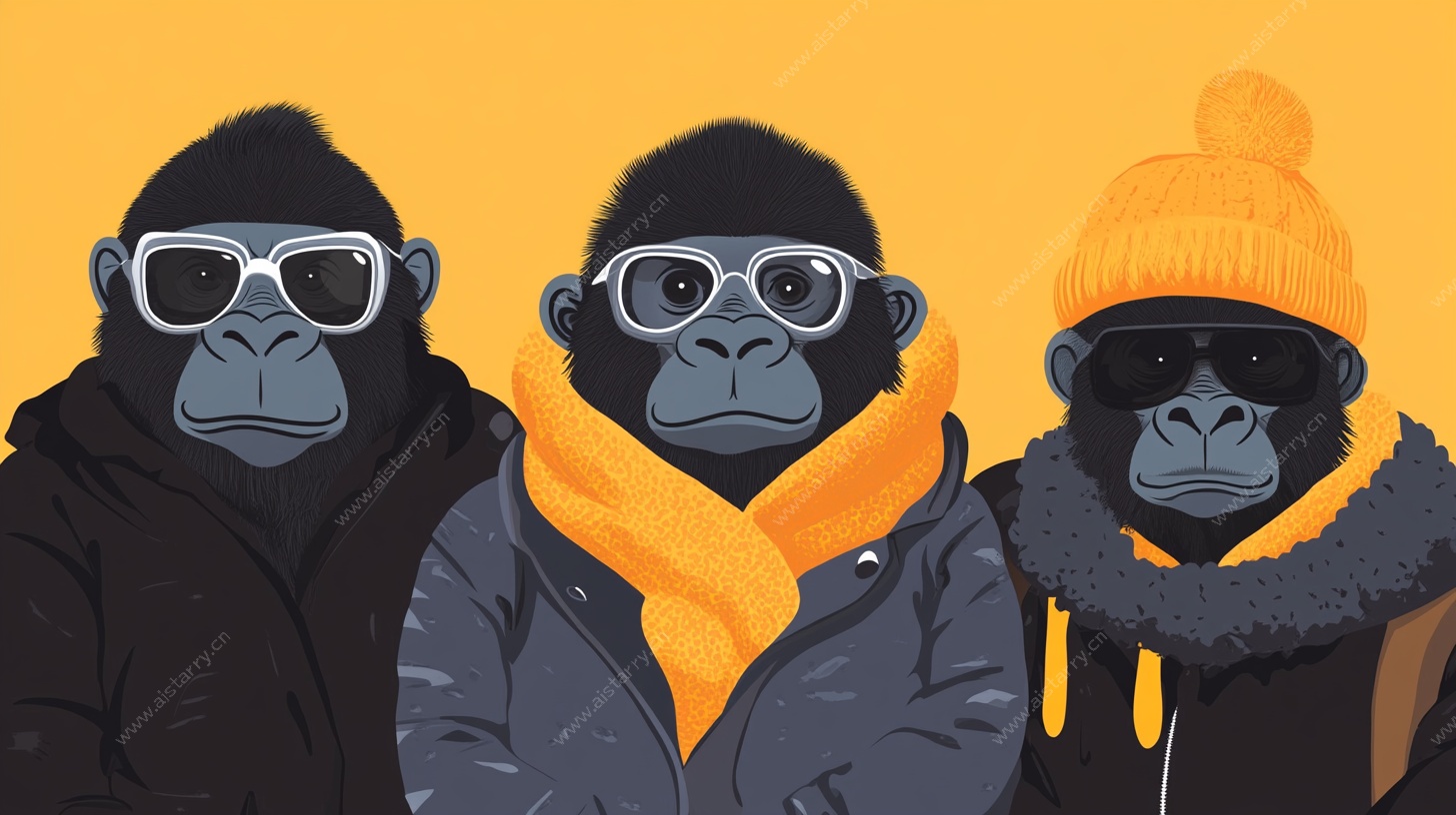 时尚装扮的三只大猩猩