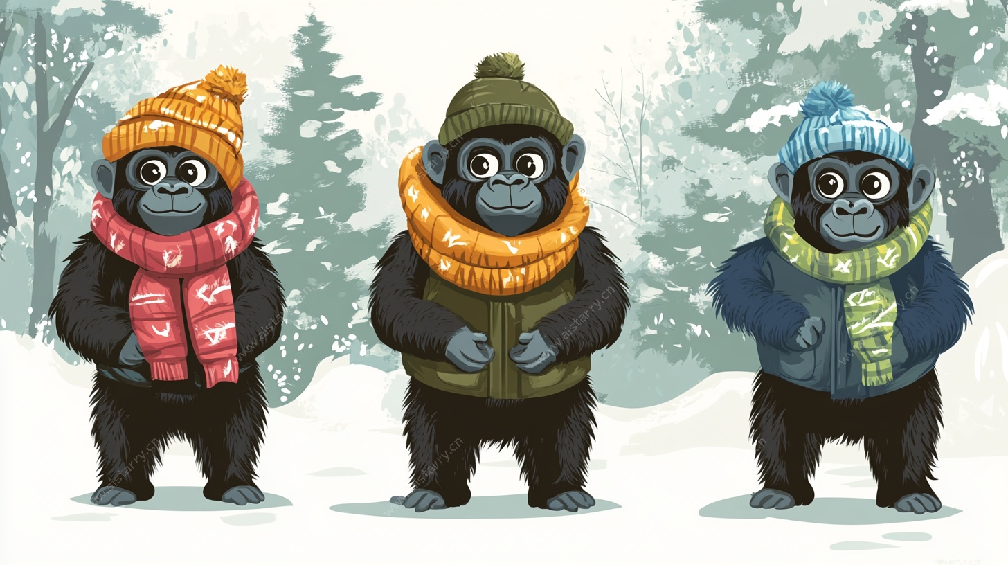 冬日萌猩猩的温暖装扮