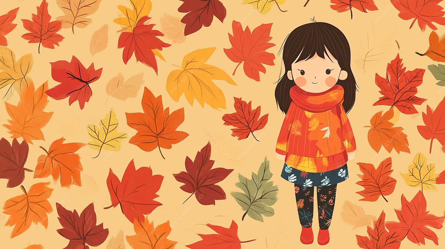秋日女孩与缤纷落叶