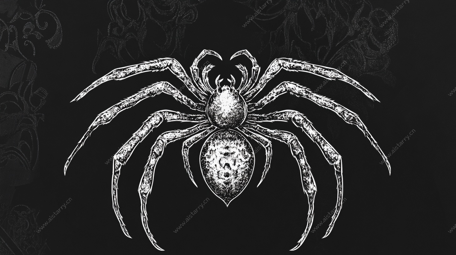 黑白手绘风格恐怖大蜘蛛