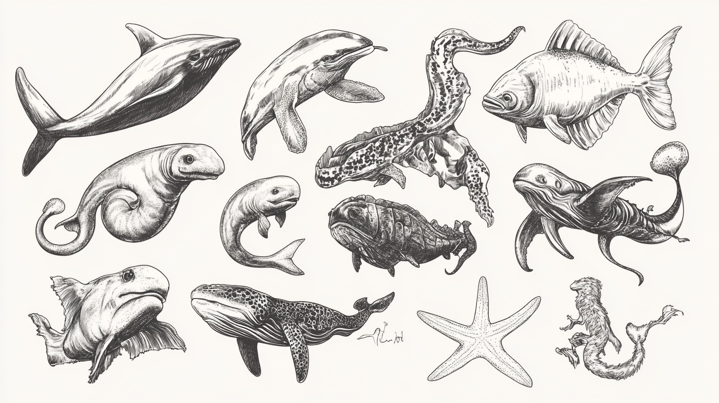 海洋生物手绘插画集合