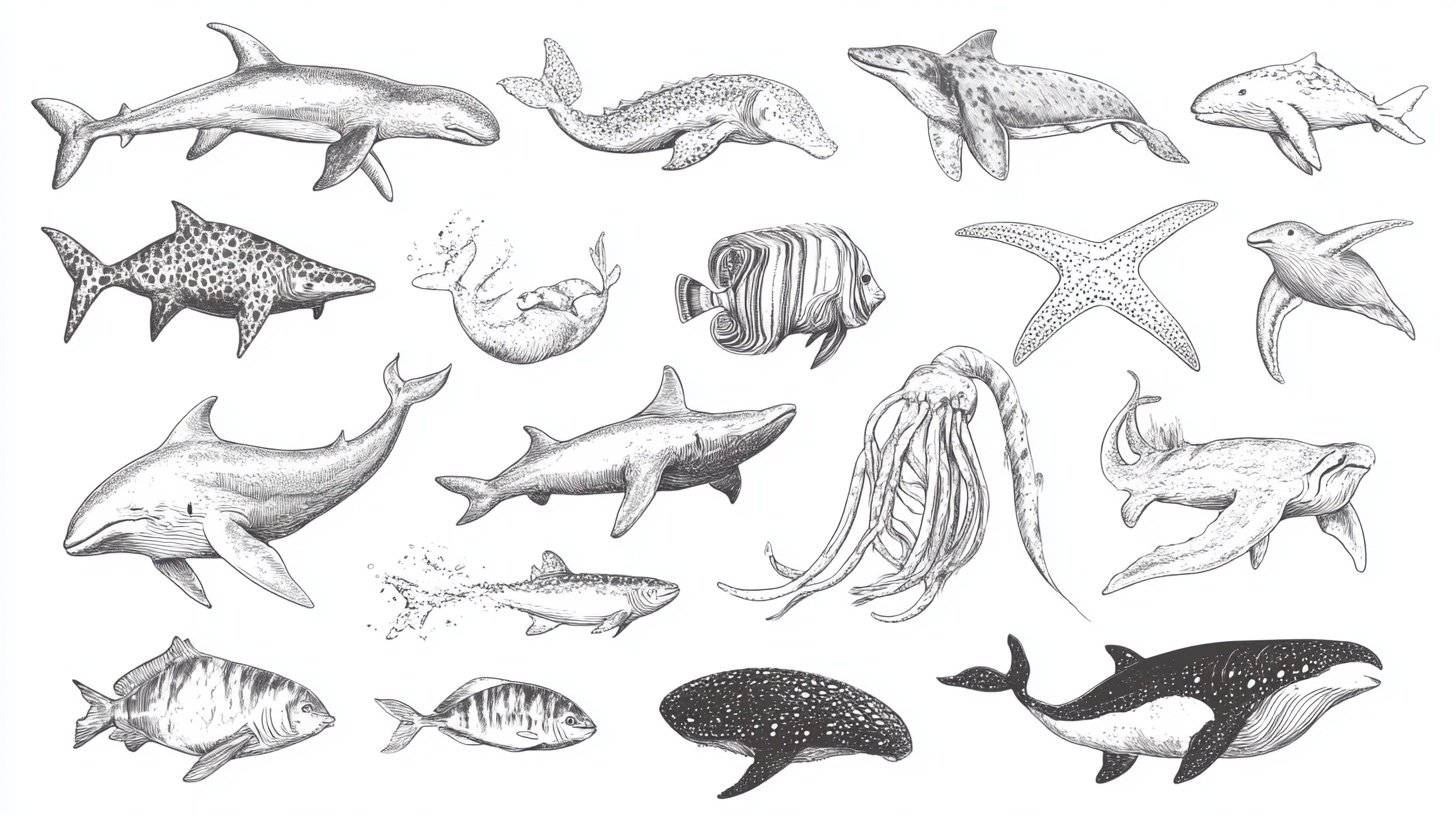 手绘海洋生物集合