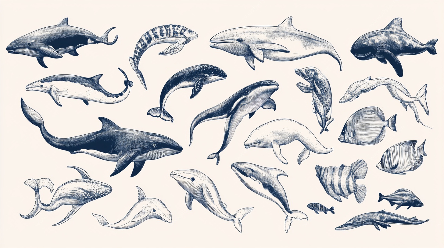 海洋生物手绘插画集合