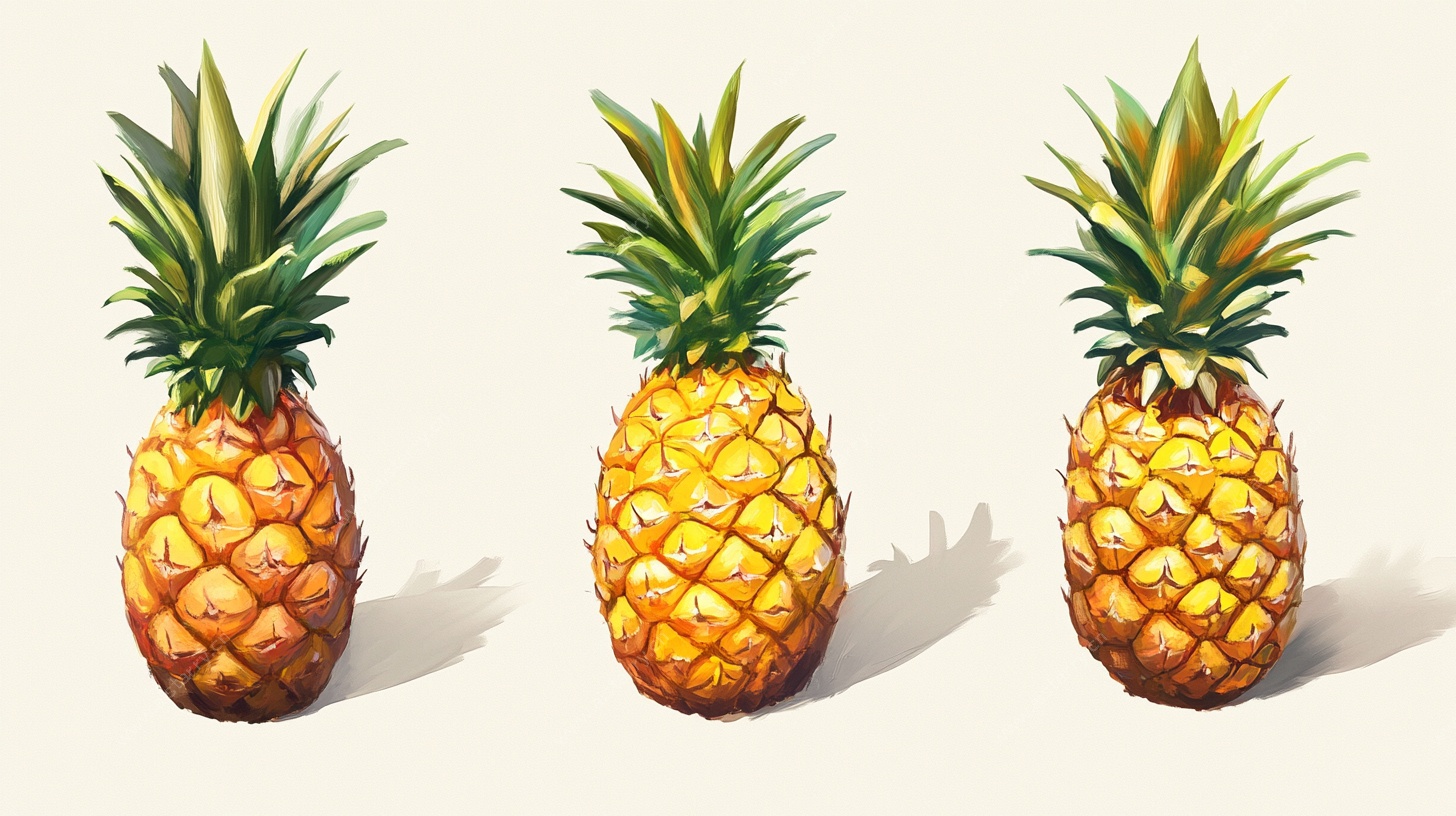 三个逼真的菠萝插画