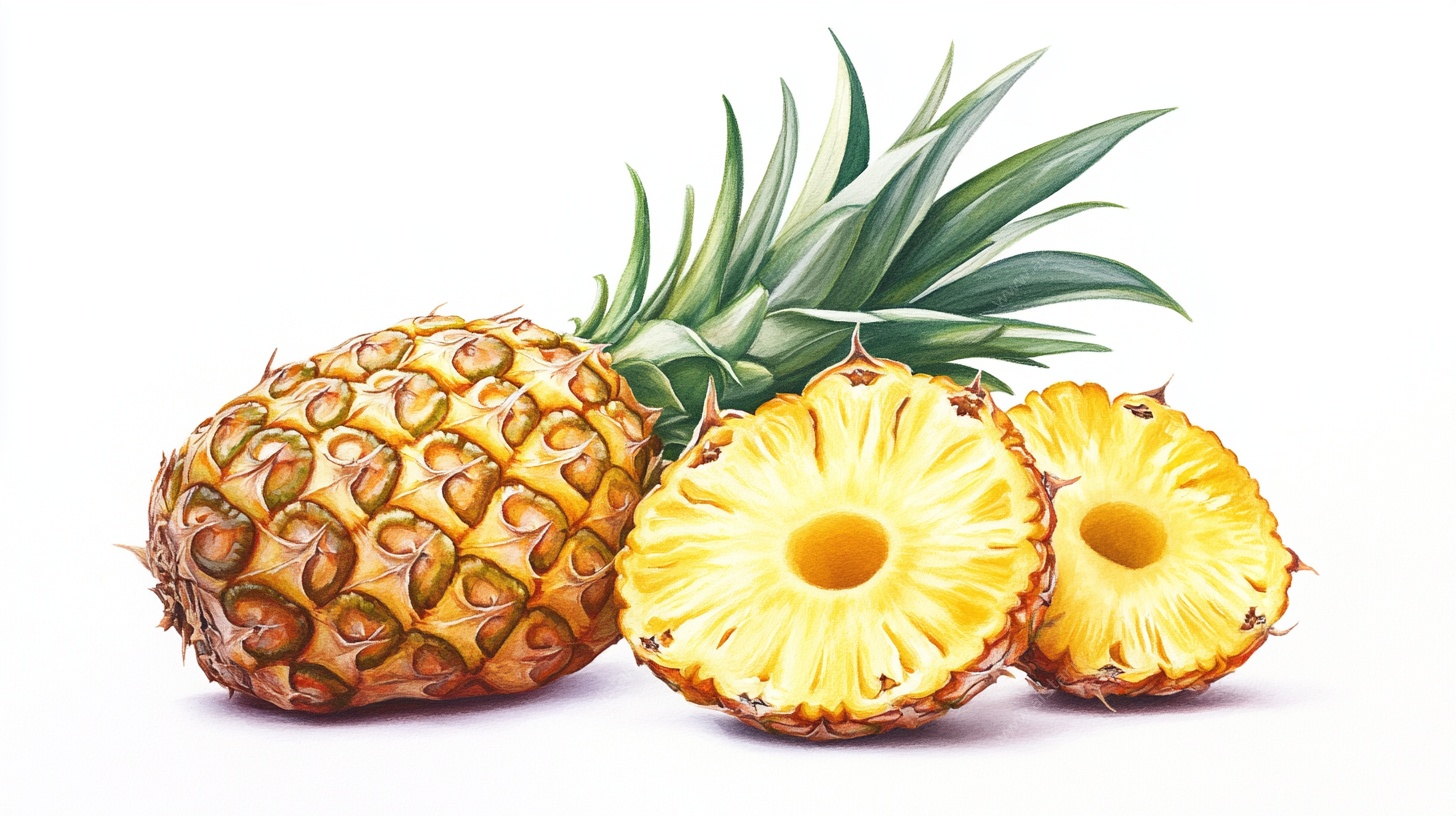 新鲜菠萝及切片特写