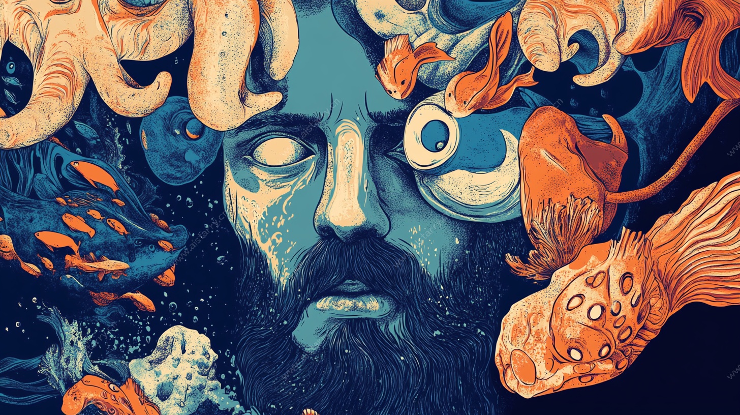 海洋神秘面孔插画