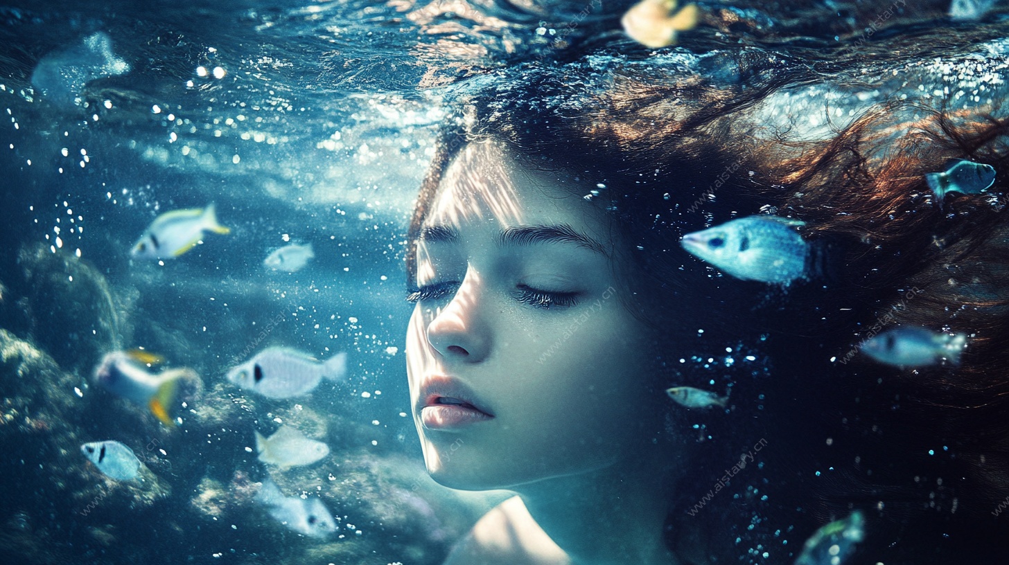 水下梦幻少女与游鱼