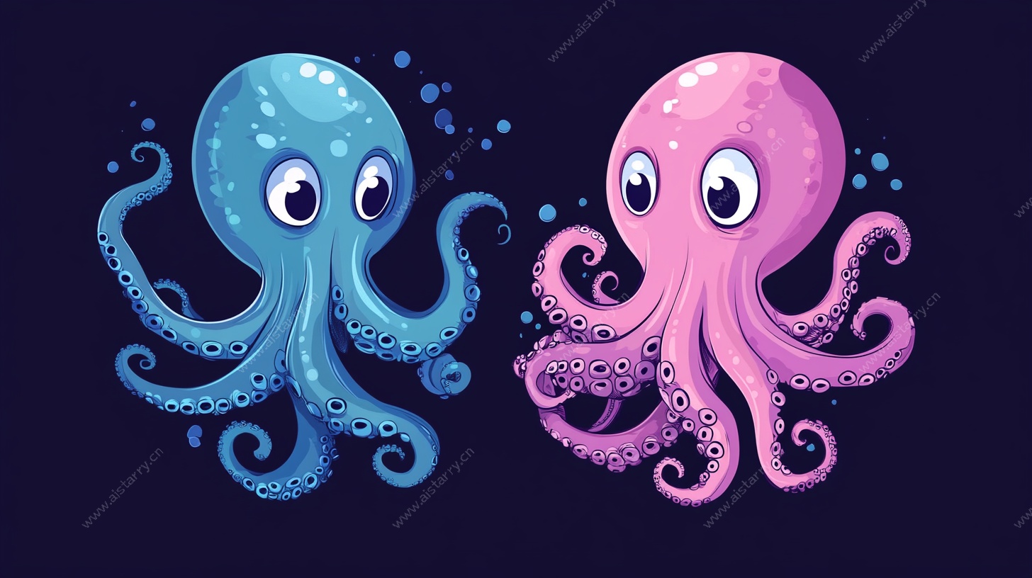 可爱双章鱼插画