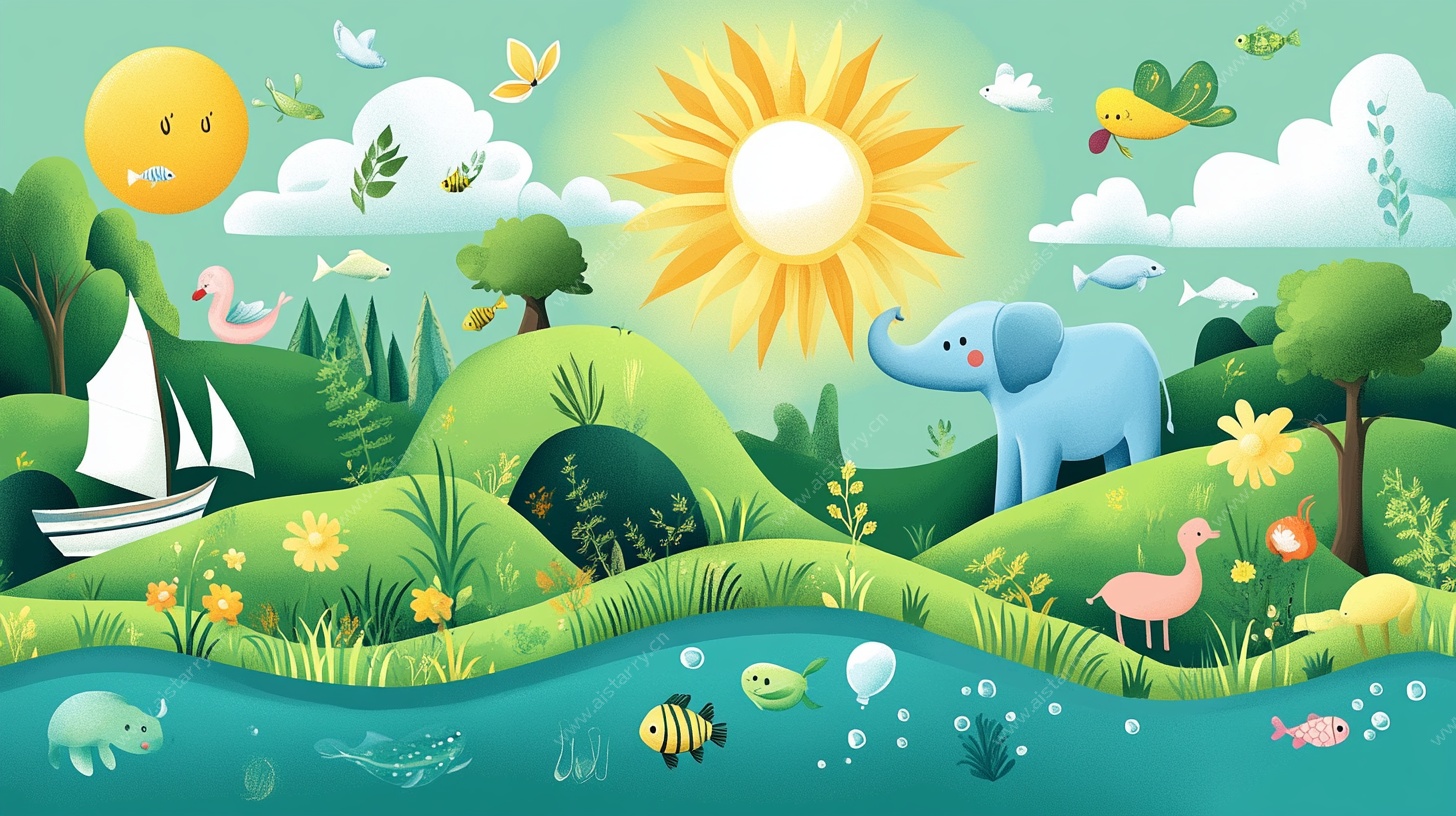 夏日动物乐园插画场景