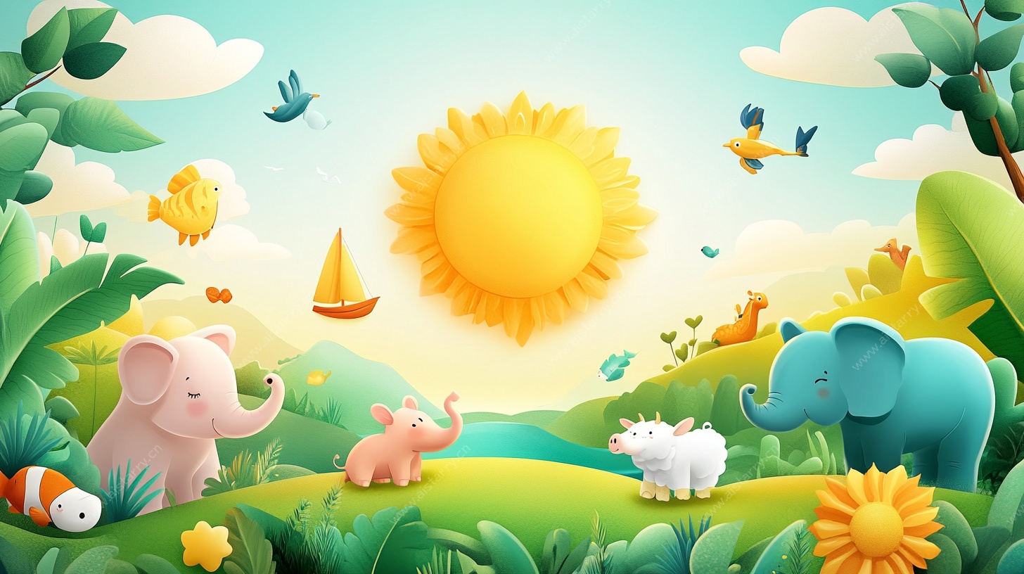 阳光草地动物欢乐场景