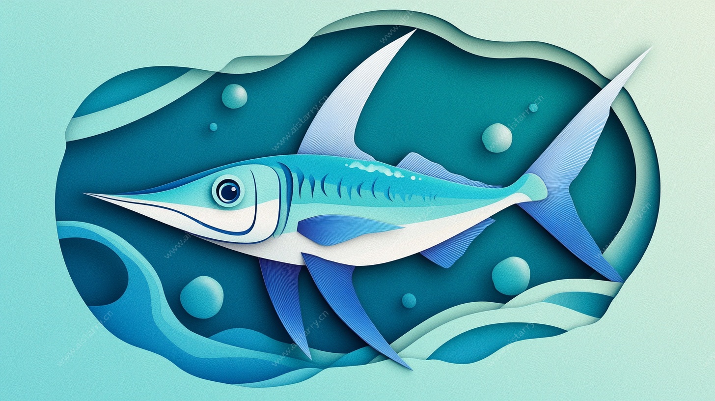 纸艺风海洋剑鱼插画