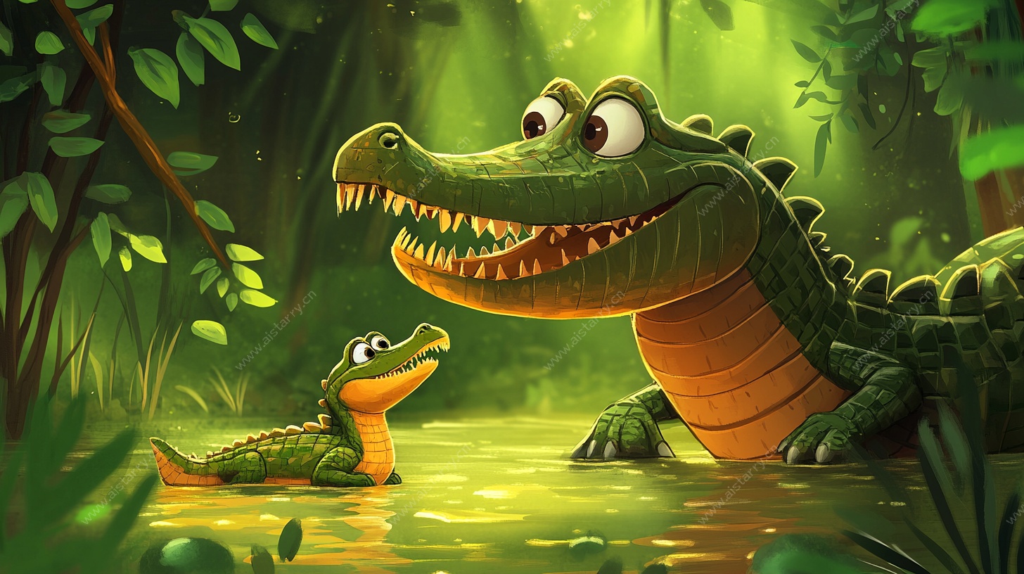 鳄鱼母子的丛林温馨时刻