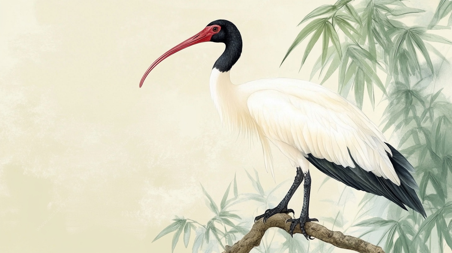 栖息枝头的朱鹮