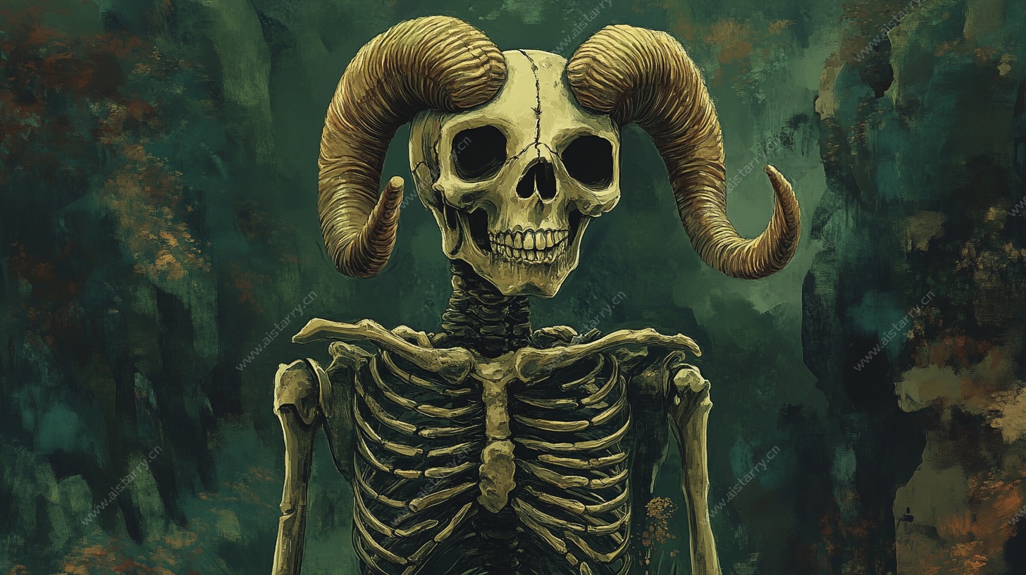 羊角骷髅骨架 神秘氛围图