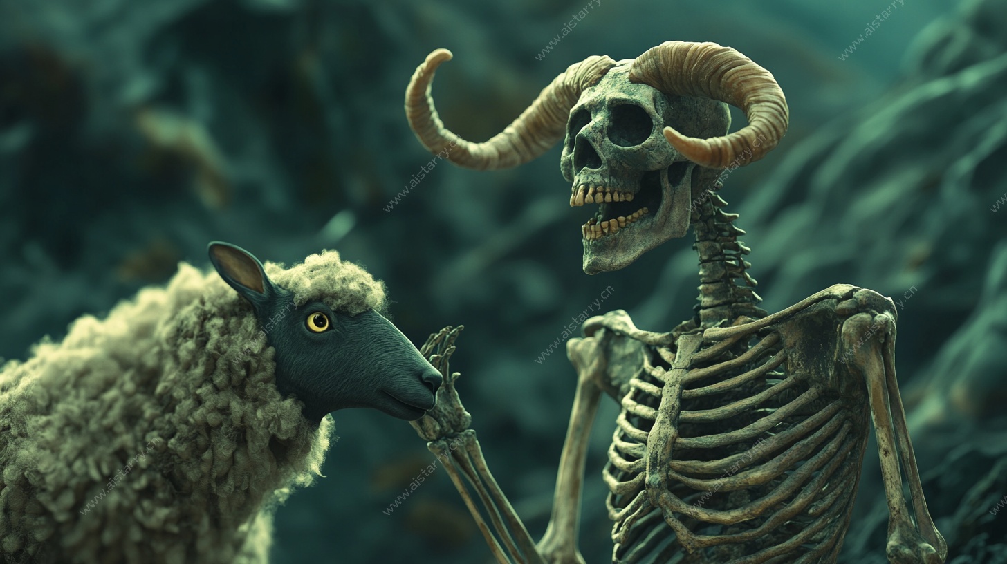 骷髅与绵羊的奇幻对视