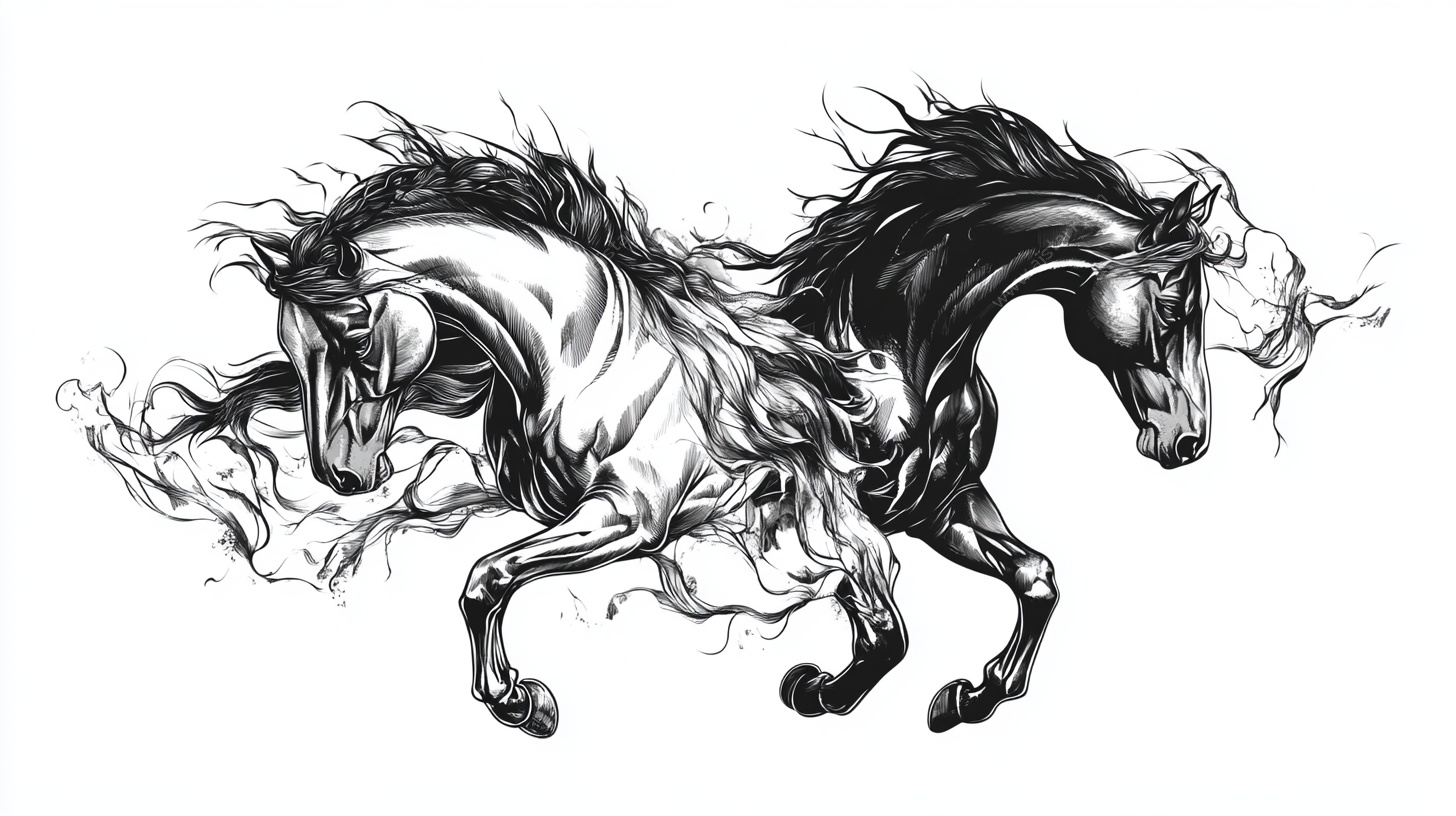 双马奔腾艺术插画