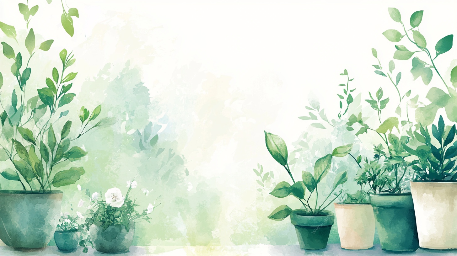 清新绿植盆栽水彩画