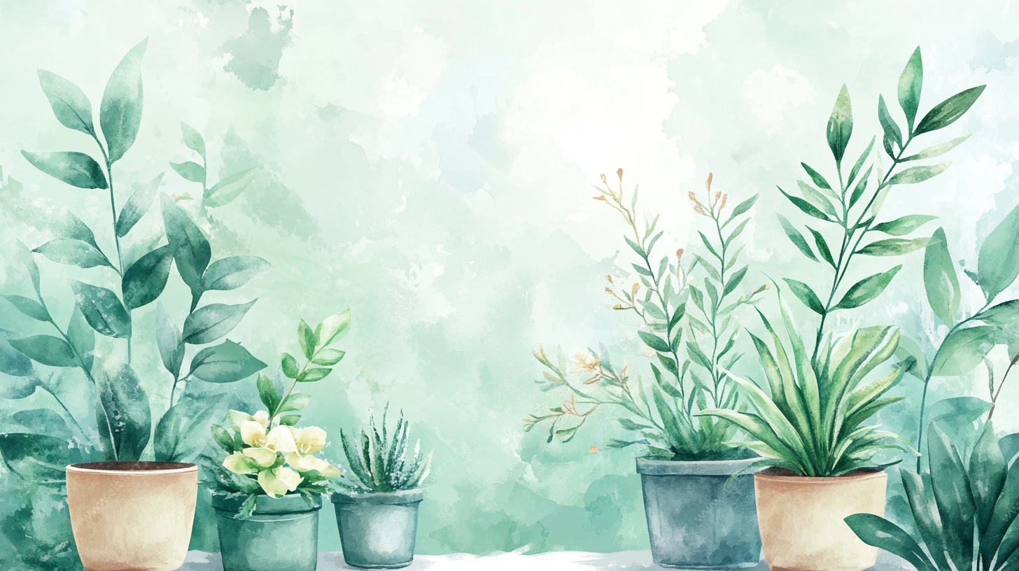 水彩风绿植盆栽背景图