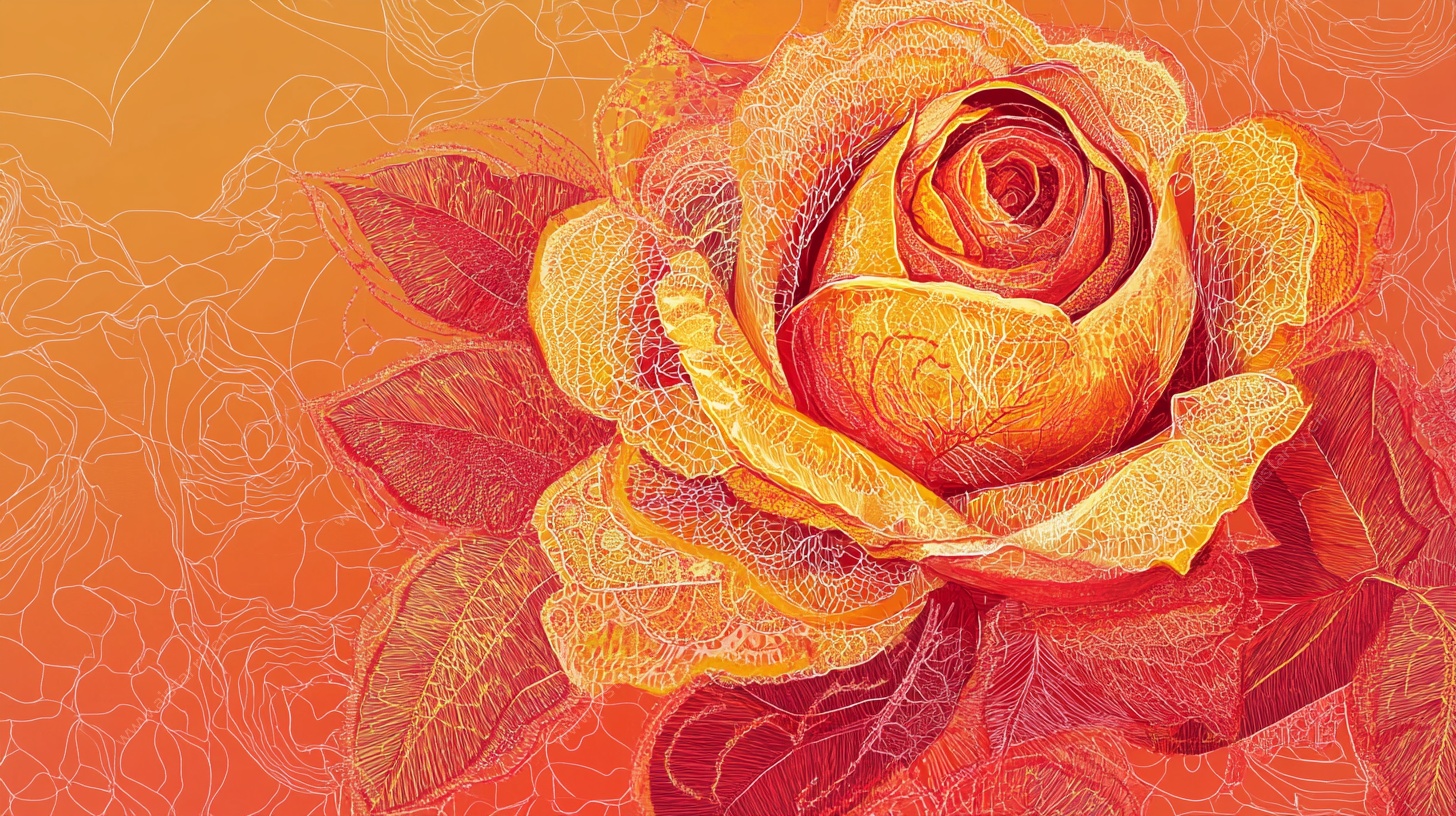 复古风金色玫瑰插画