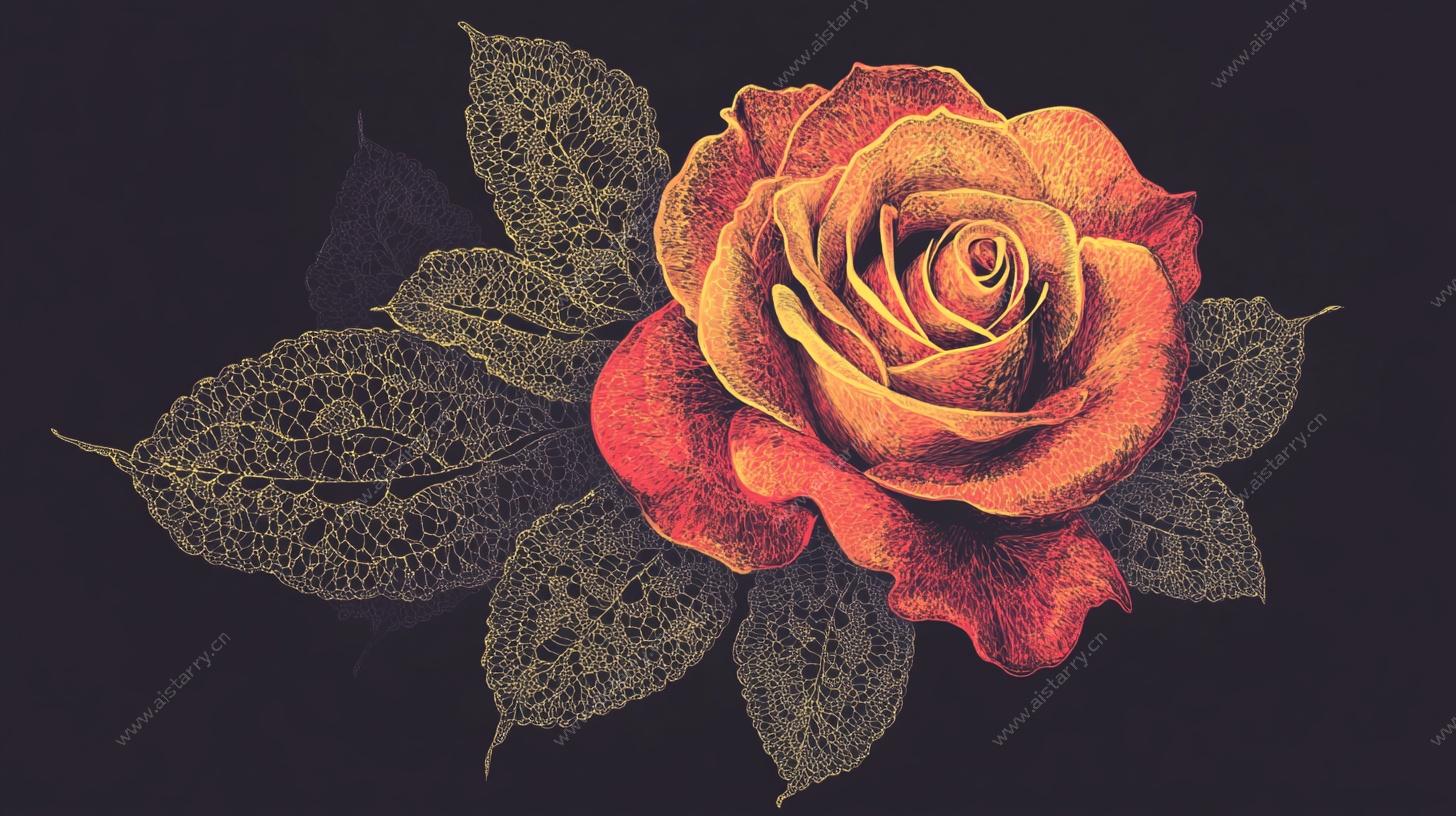 复古风渐变玫瑰插画