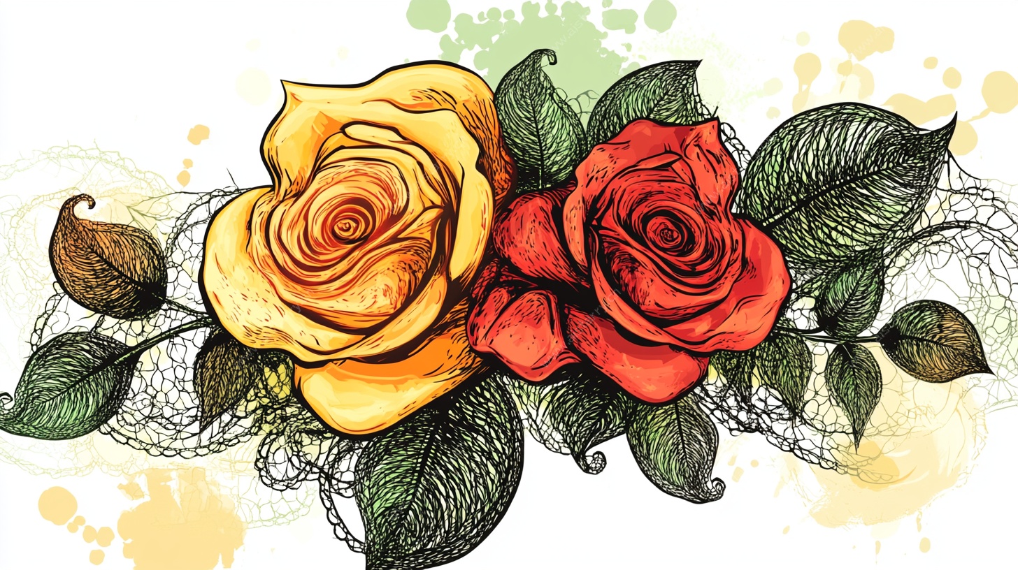 双生玫瑰插画