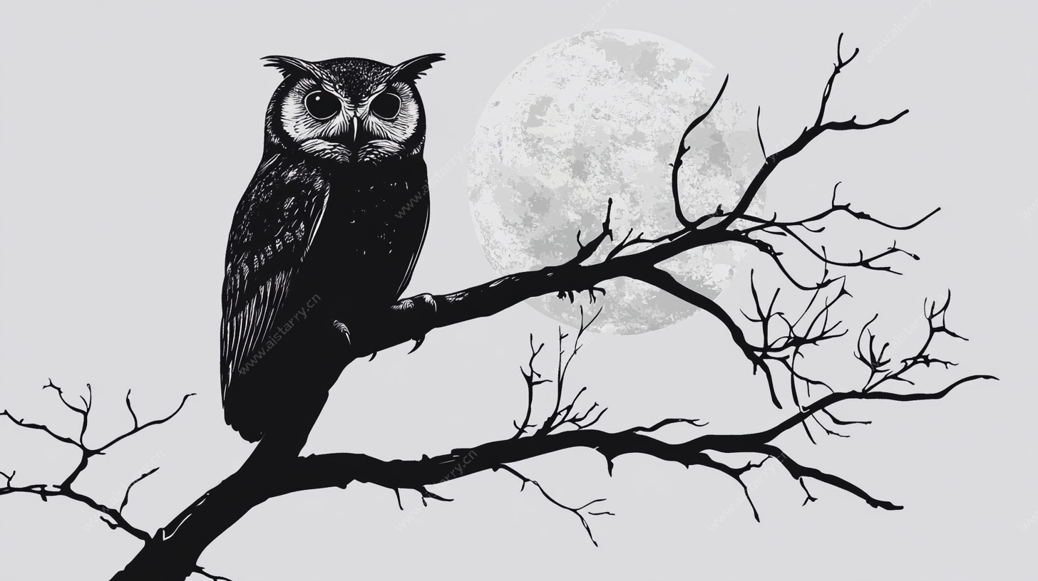 月夜下的猫头鹰