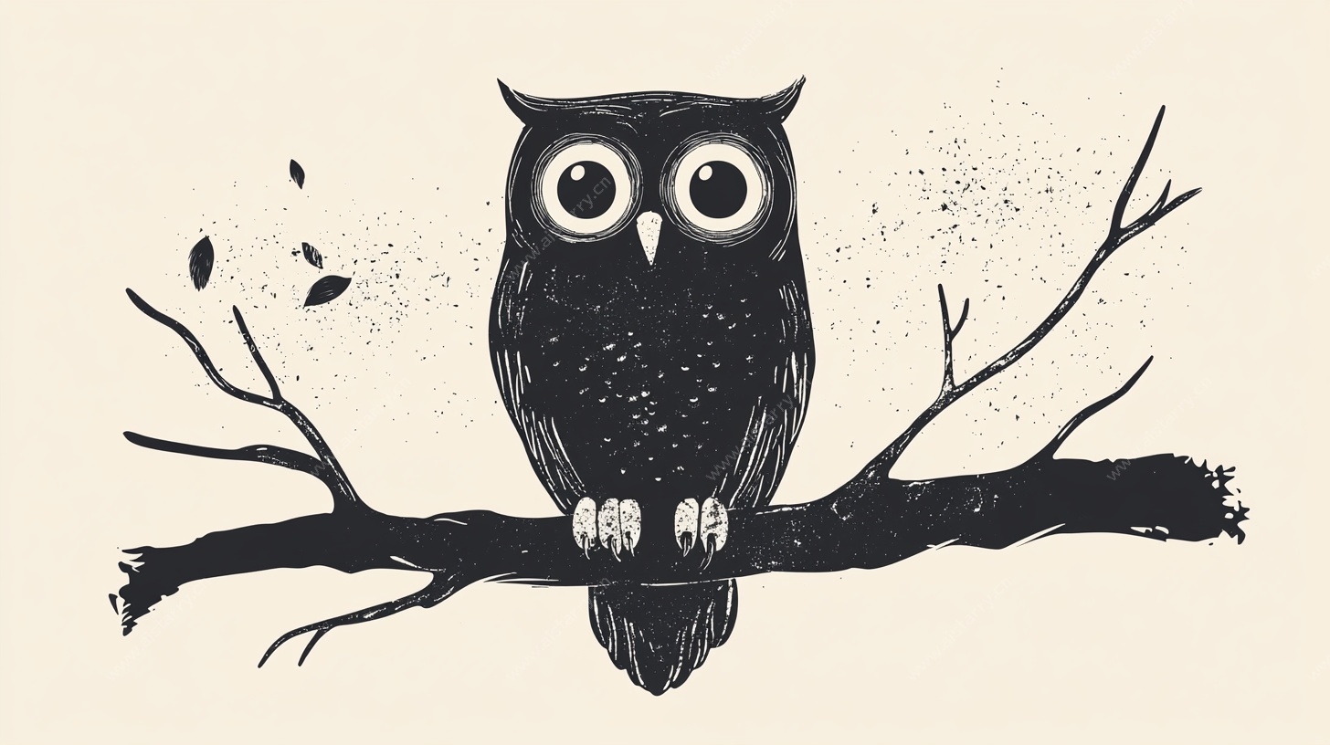 枝头猫头鹰插画