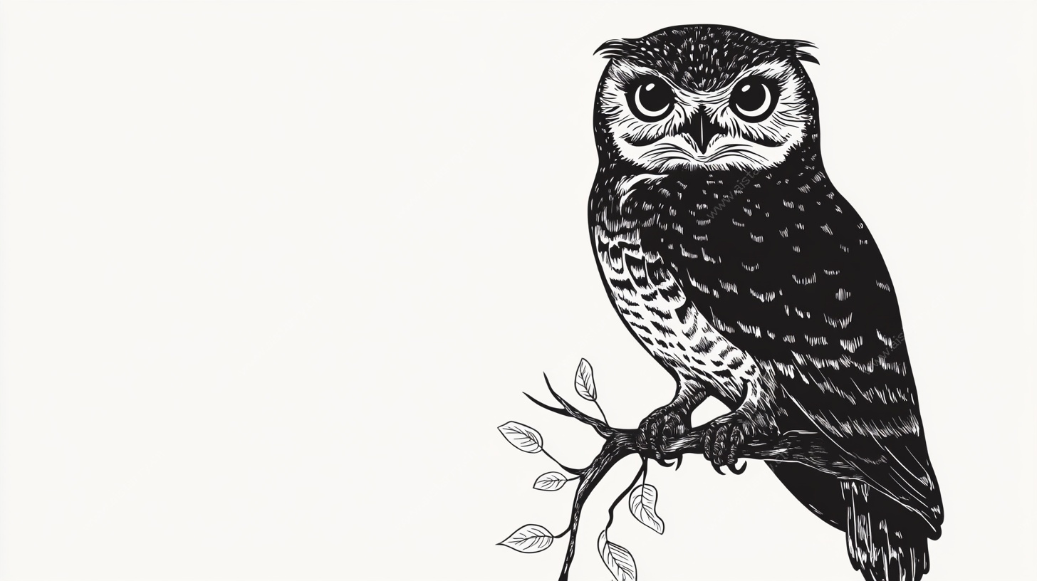 树枝上的猫头鹰插画