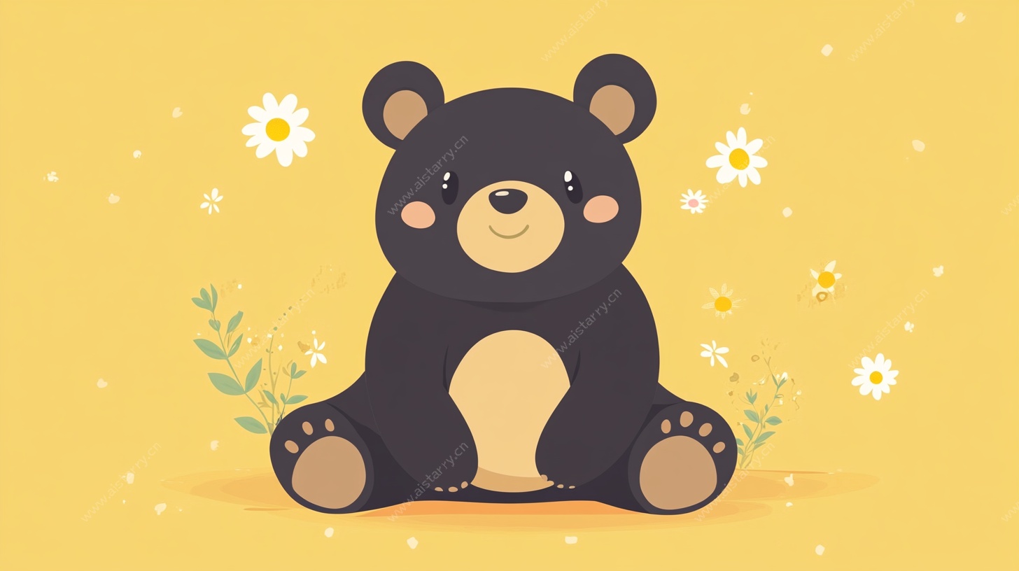 可爱黑熊插画 温馨小场景