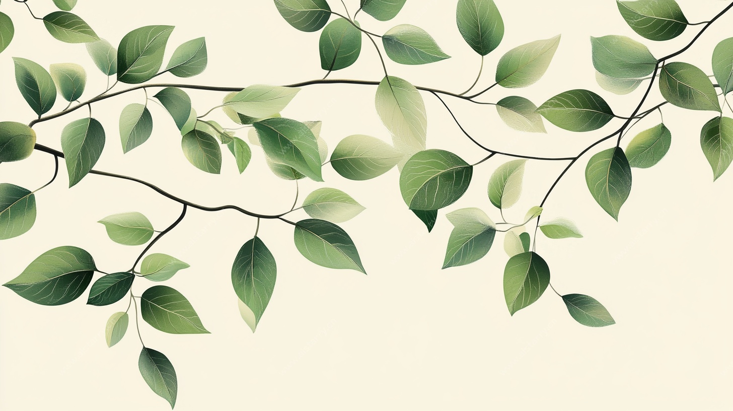 清新绿叶树枝插画背景
