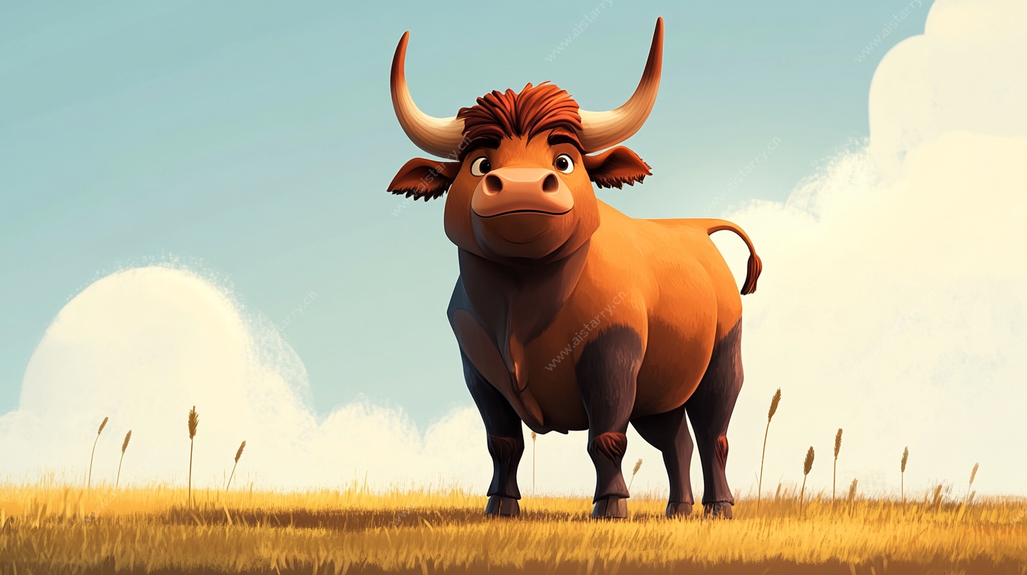 草原上的卡通公牛