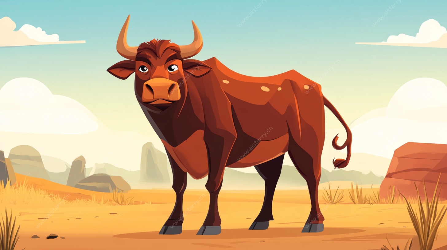 沙漠中的卡通公牛形象
