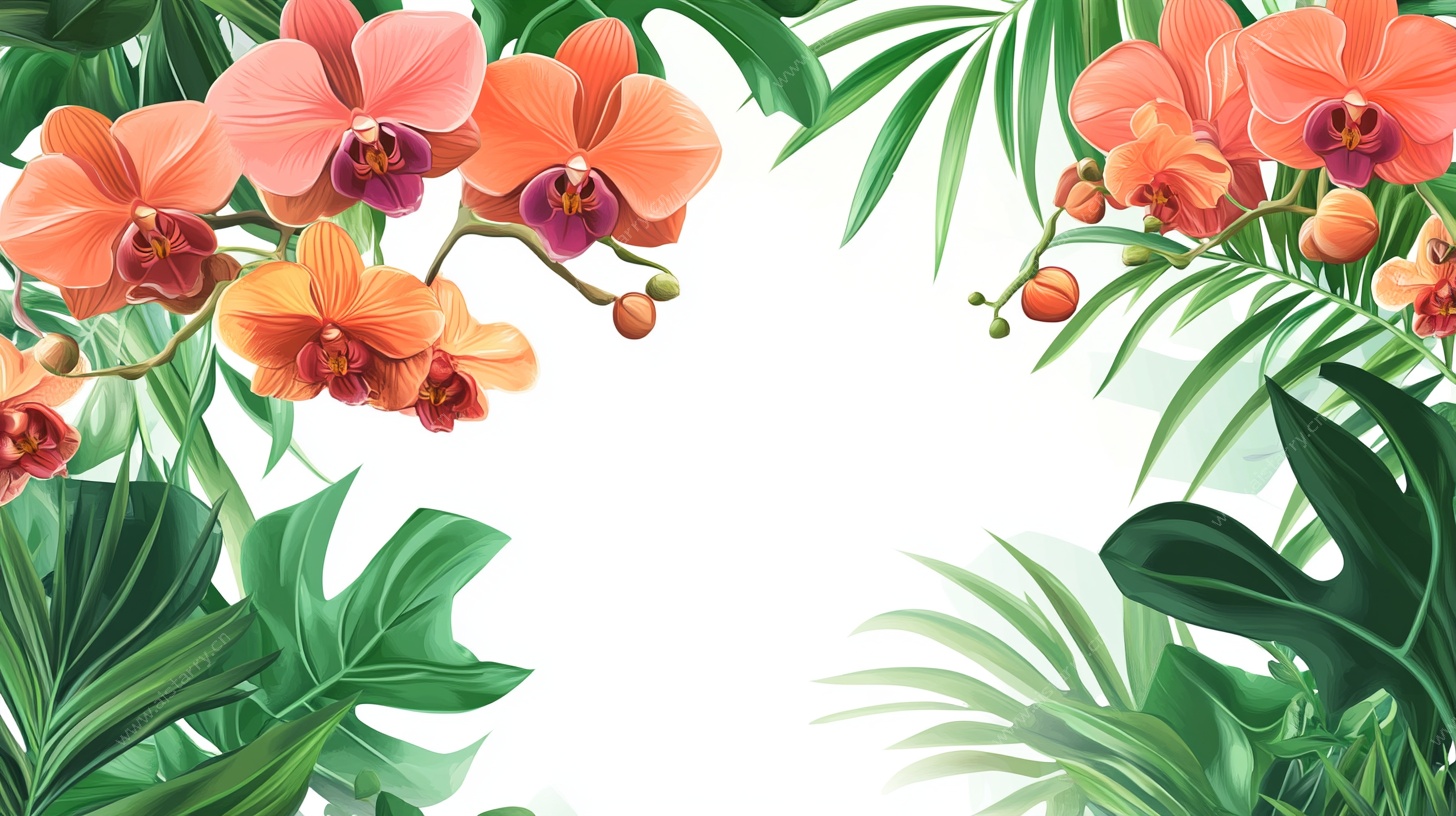 热带兰花与绿植装饰图