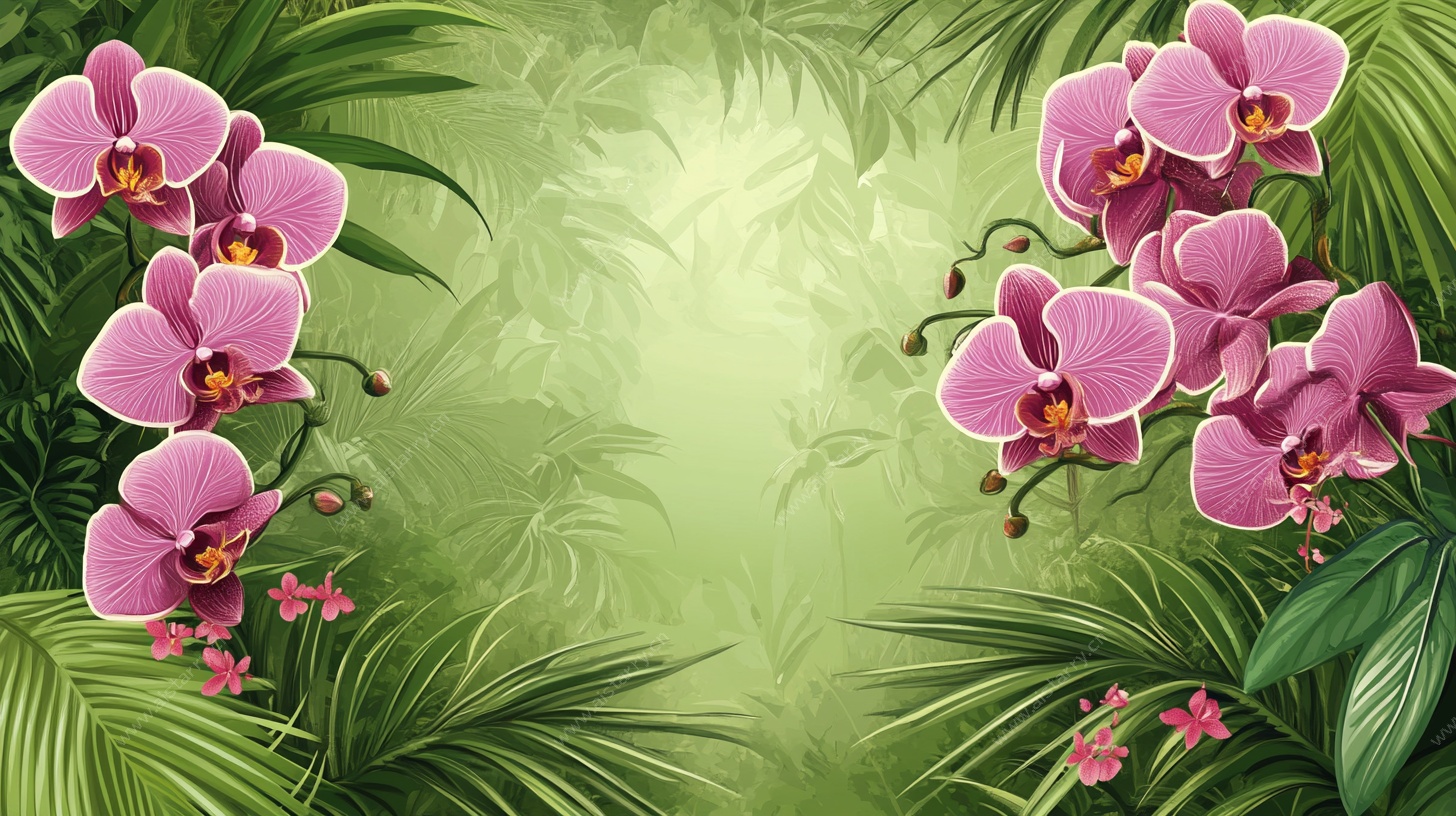 粉色蝴蝶兰与绿植背景图