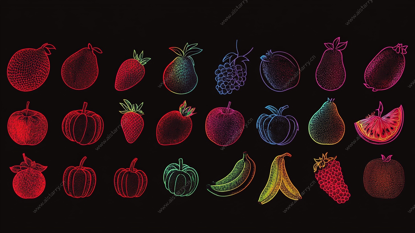 彩色手绘风多样水果图案