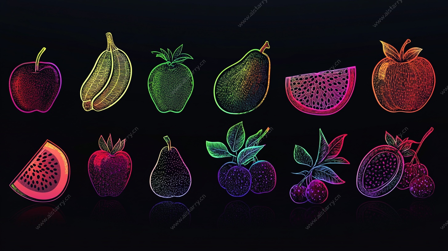 霓虹风格水果插画集合