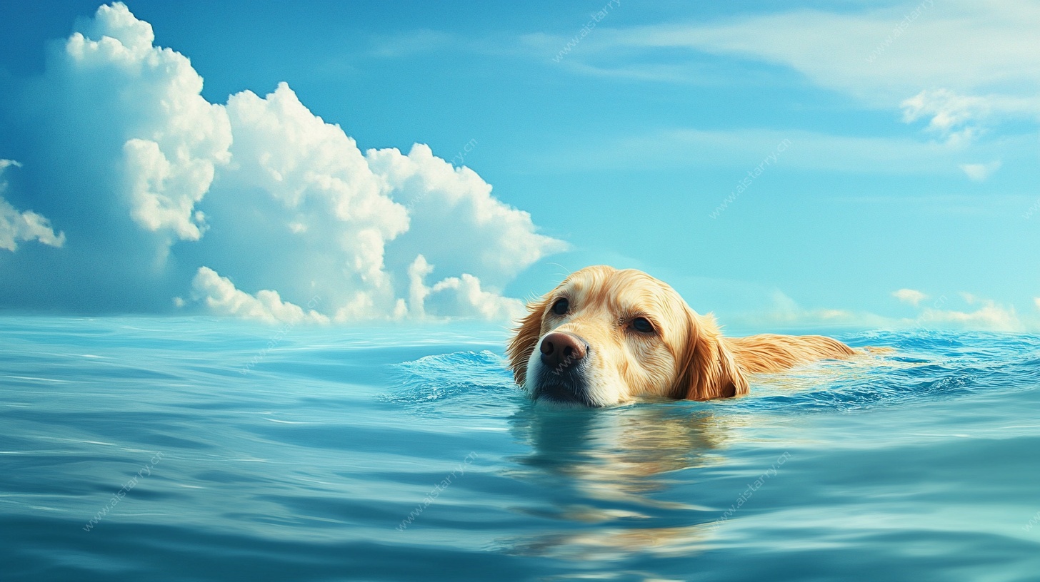 水中畅游的金毛犬